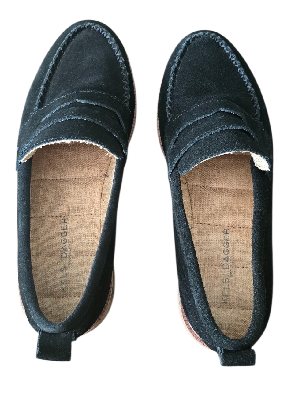 Kelsi Dagger Black Suede Penny Loafers